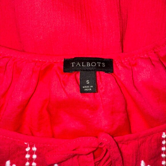 Talbots Pretty Pink/White Embroidered Peasant Style 3/4 Sleeve Midi Dress Sz S - Picture 9 of 10